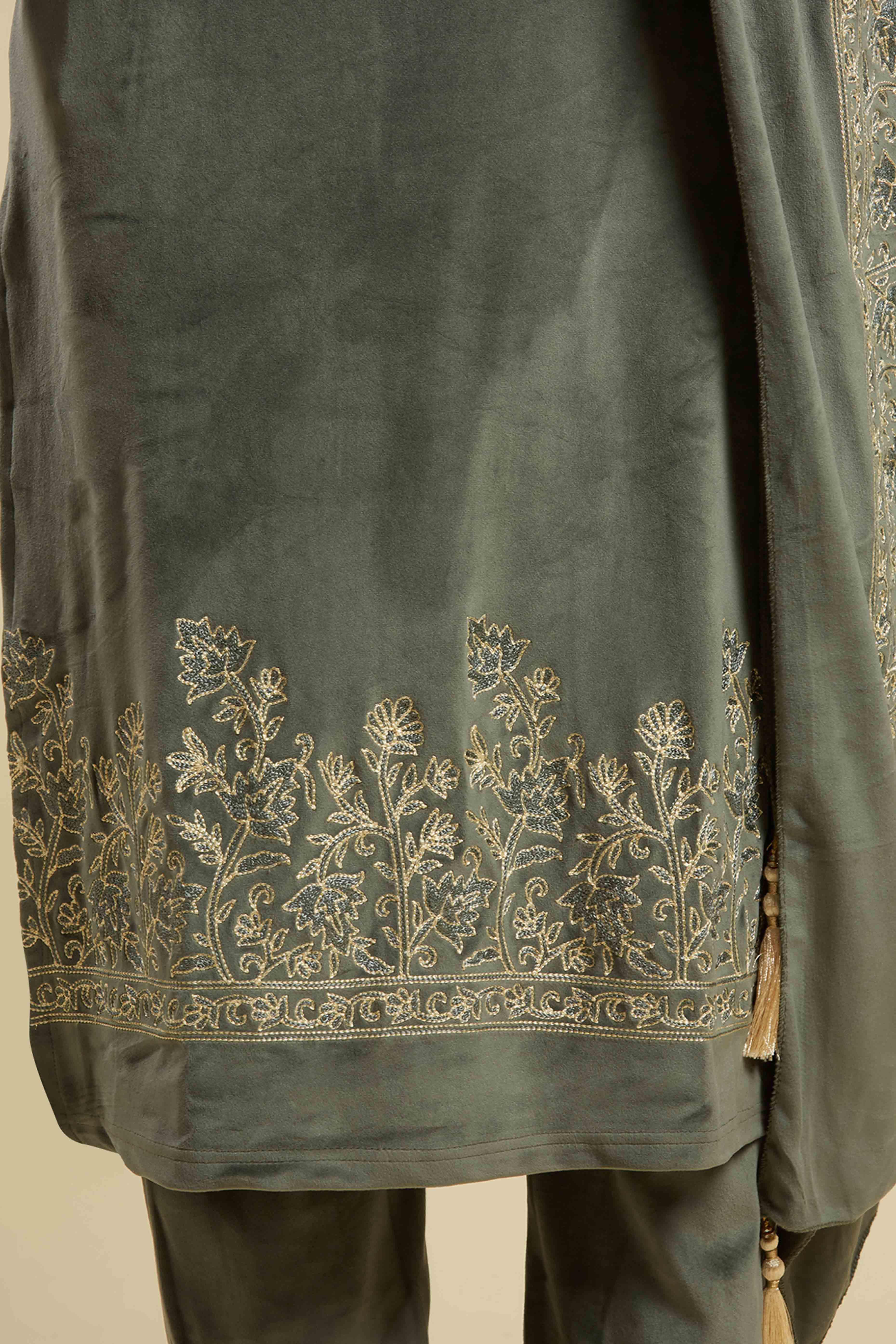 Green Embroidered Velvet Straight Salwar Suit