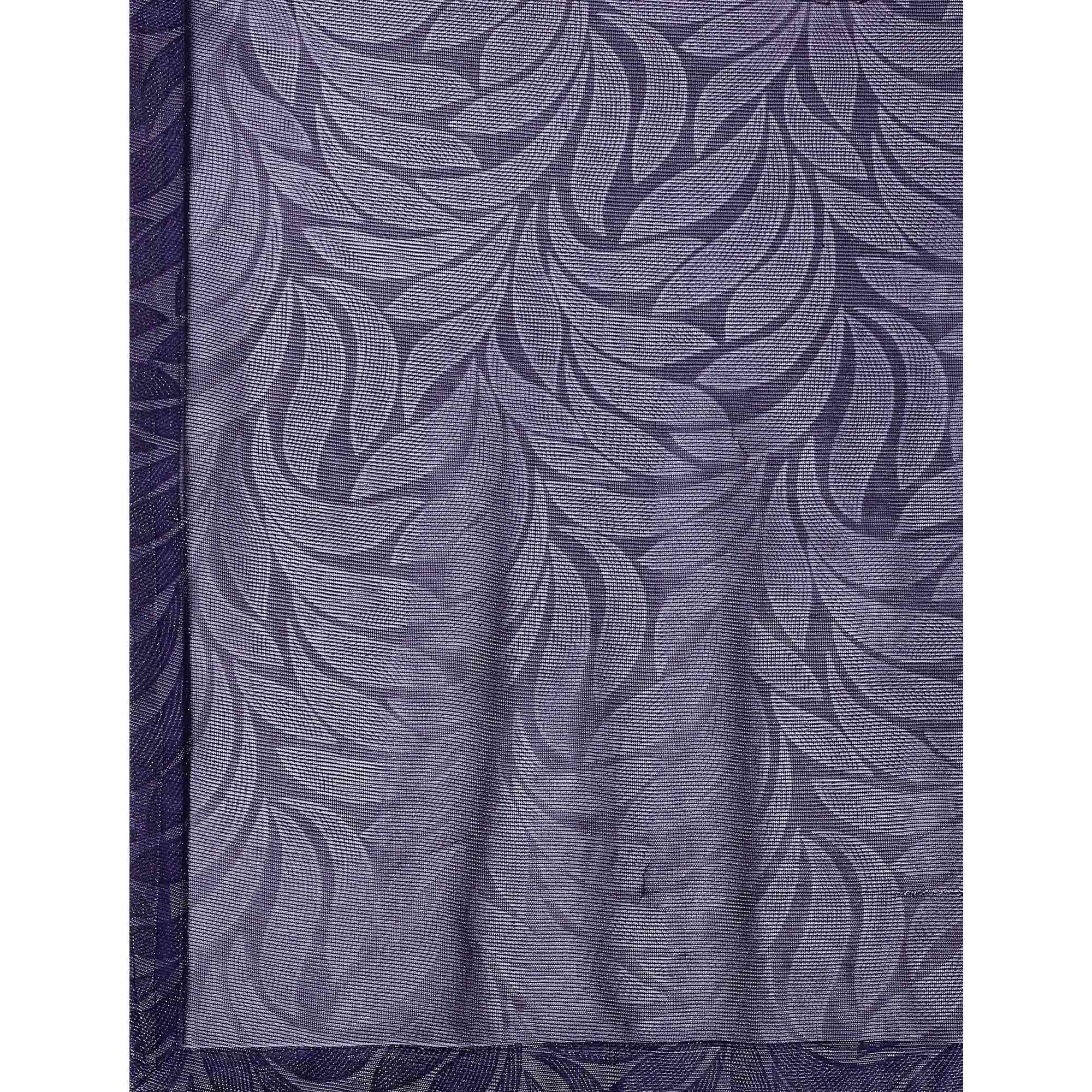 Blue Floral Printed Rayon Saree