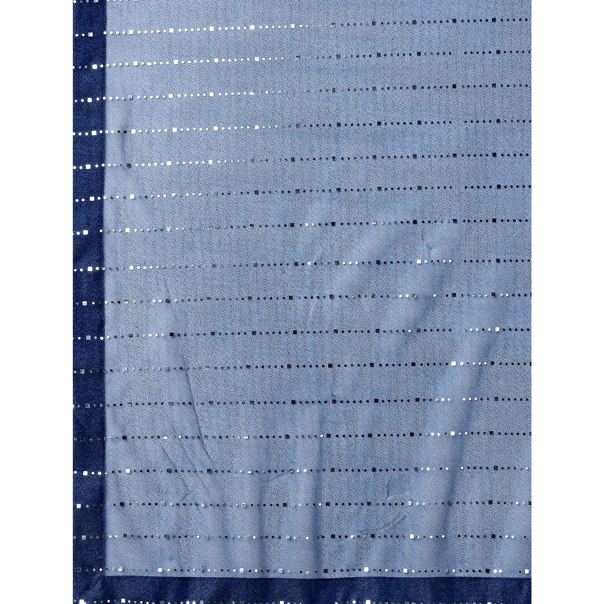 Blue Striped Foil Printed Rayon Saree