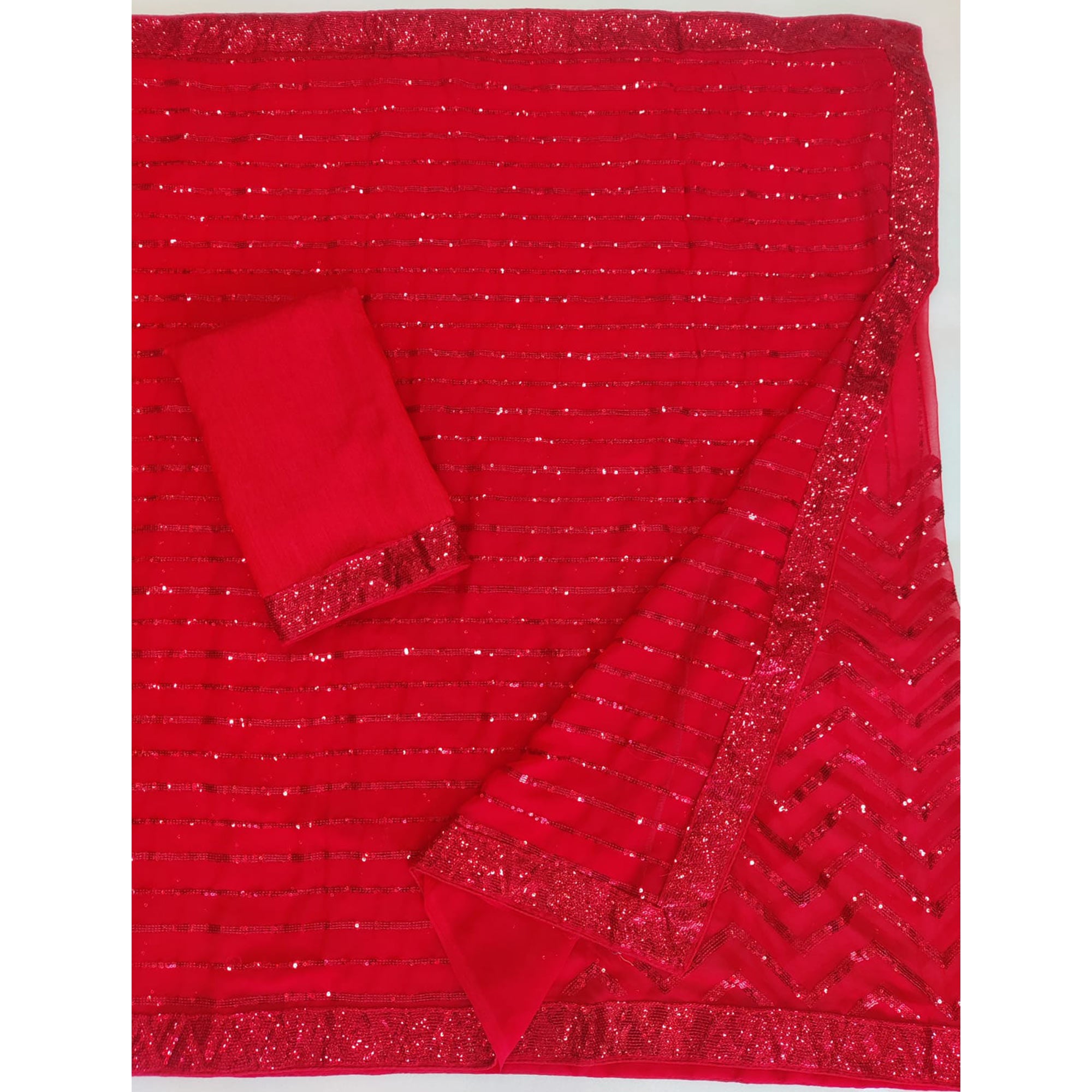 Red Sequins Embroidered Georgette Saree