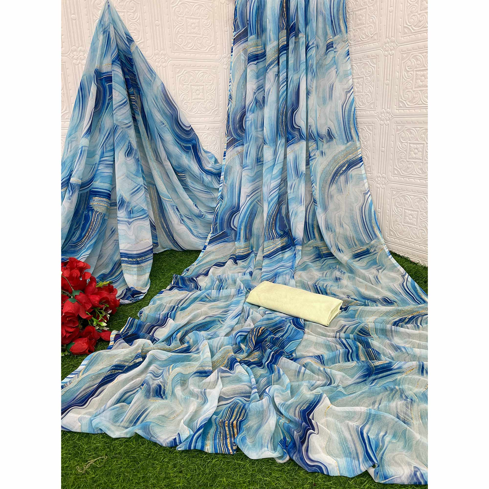 Sky Blue Digital Printed Georgette Saree