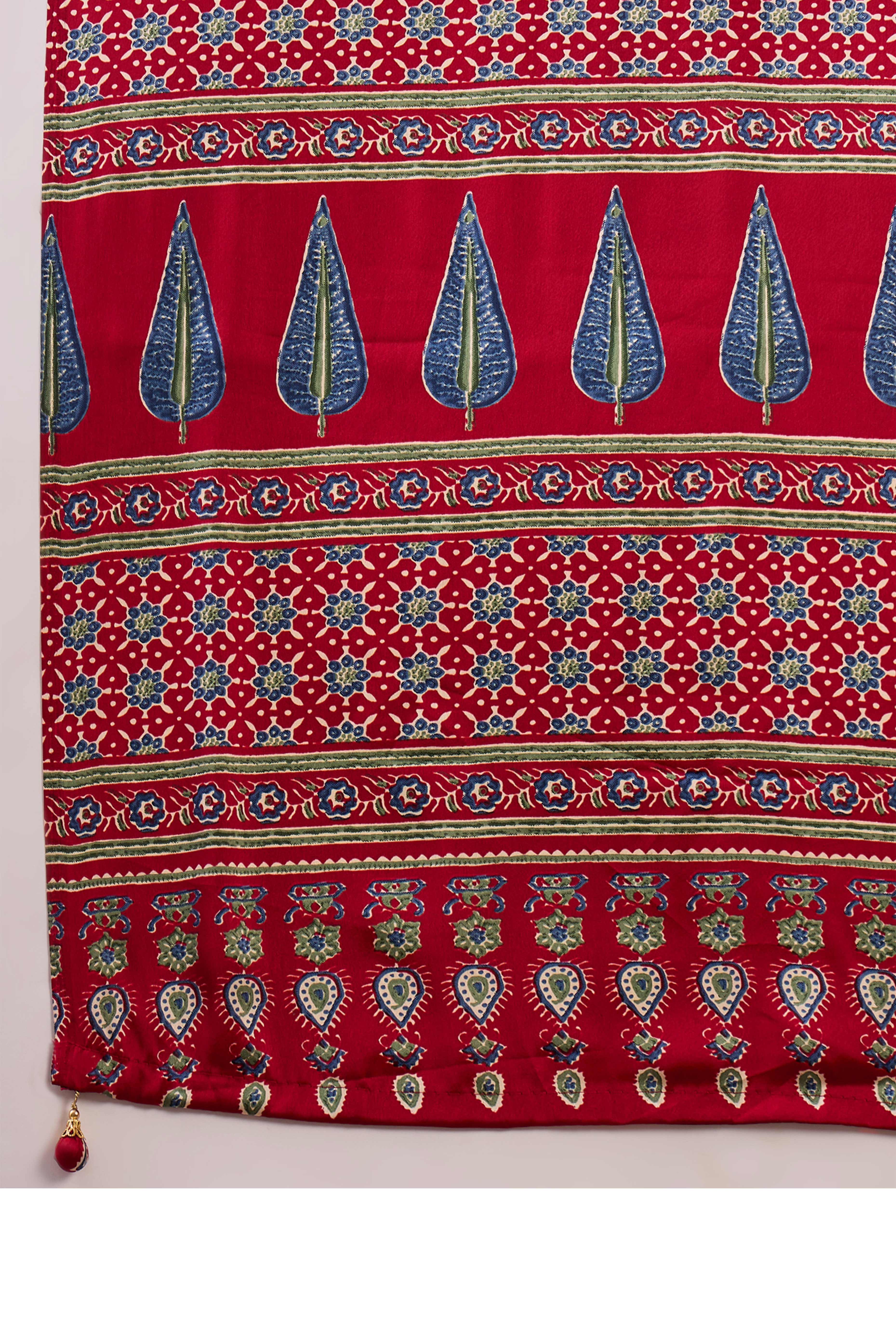 Red Ajrakh Printed Modal Satin Saree with Rich Party Wear Look