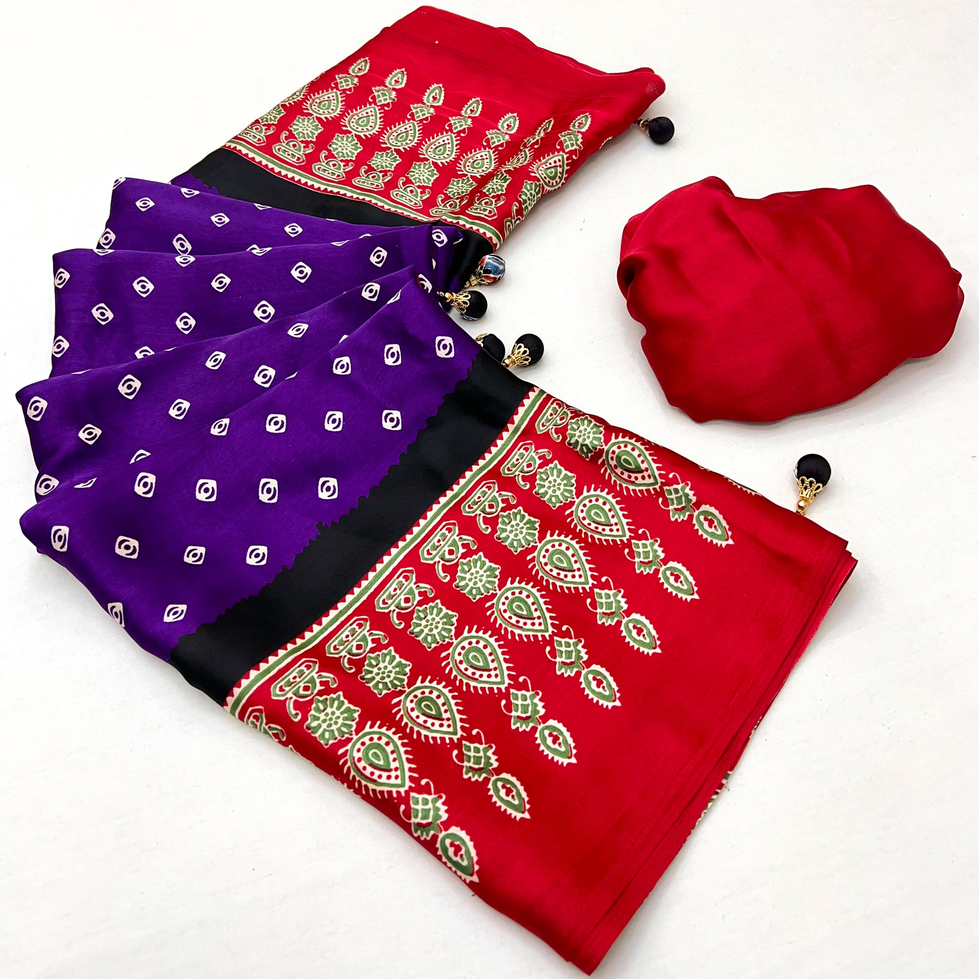 Purple Ajrakh Printed Modal Satin Saree with Traditional Ajrakh Charm