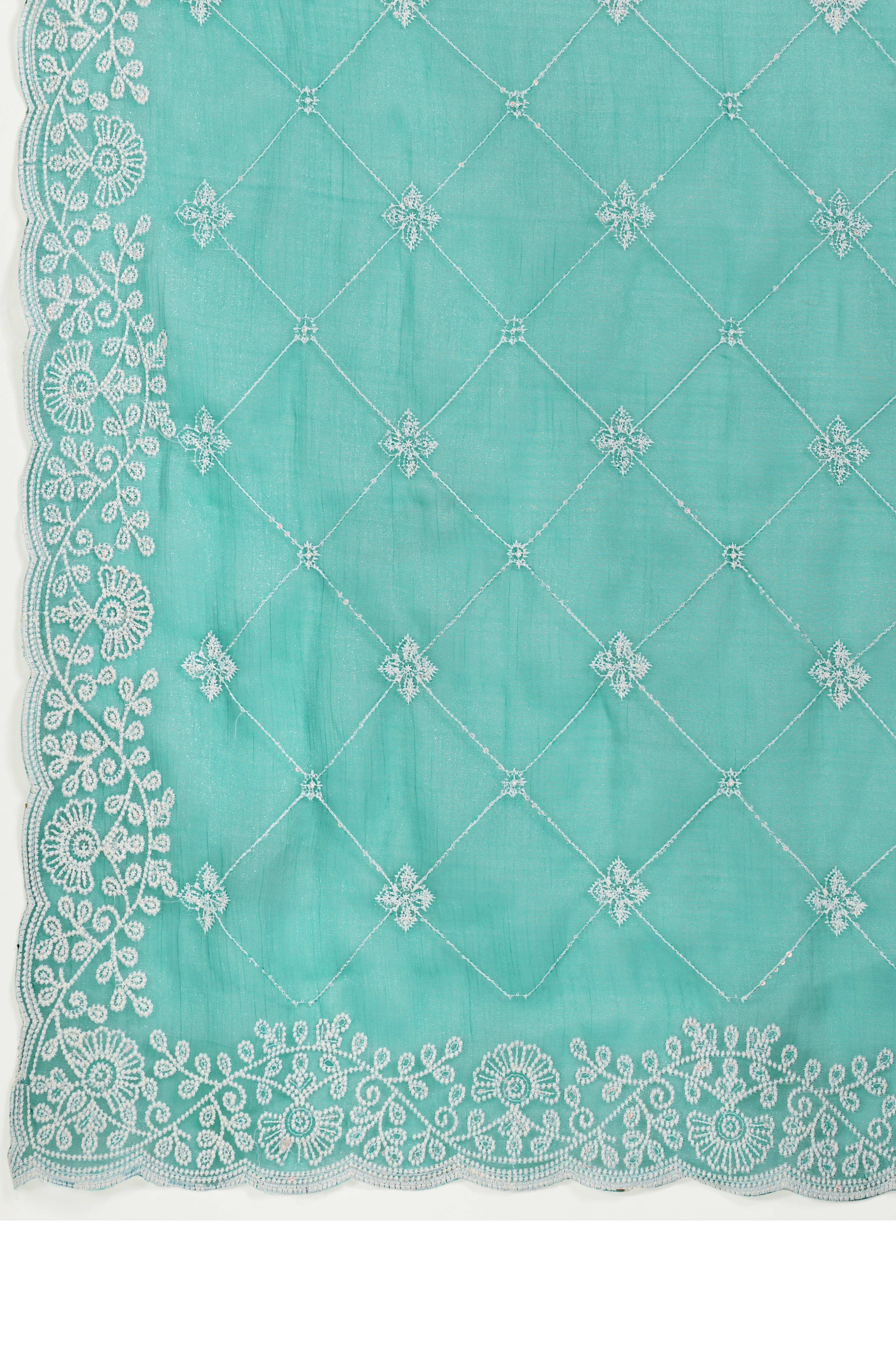 Turquoise Silk Saree with Dazzling Sequin Embroidery