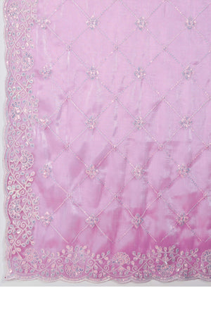 Purple Silk Saree with Dazzling Sequin Embroidery