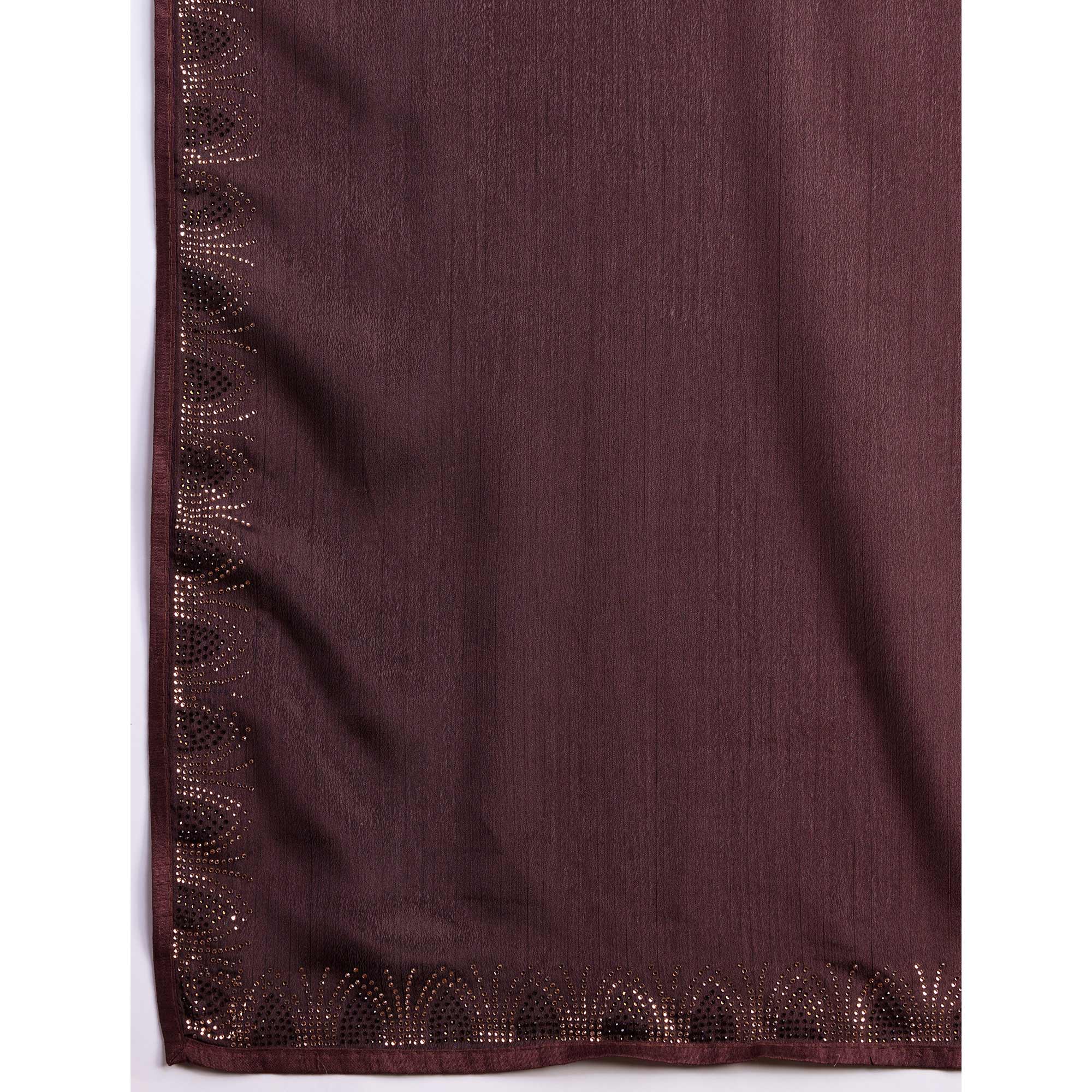 Peach & Brown Swarovski Border Work Chinon Ombre Saree