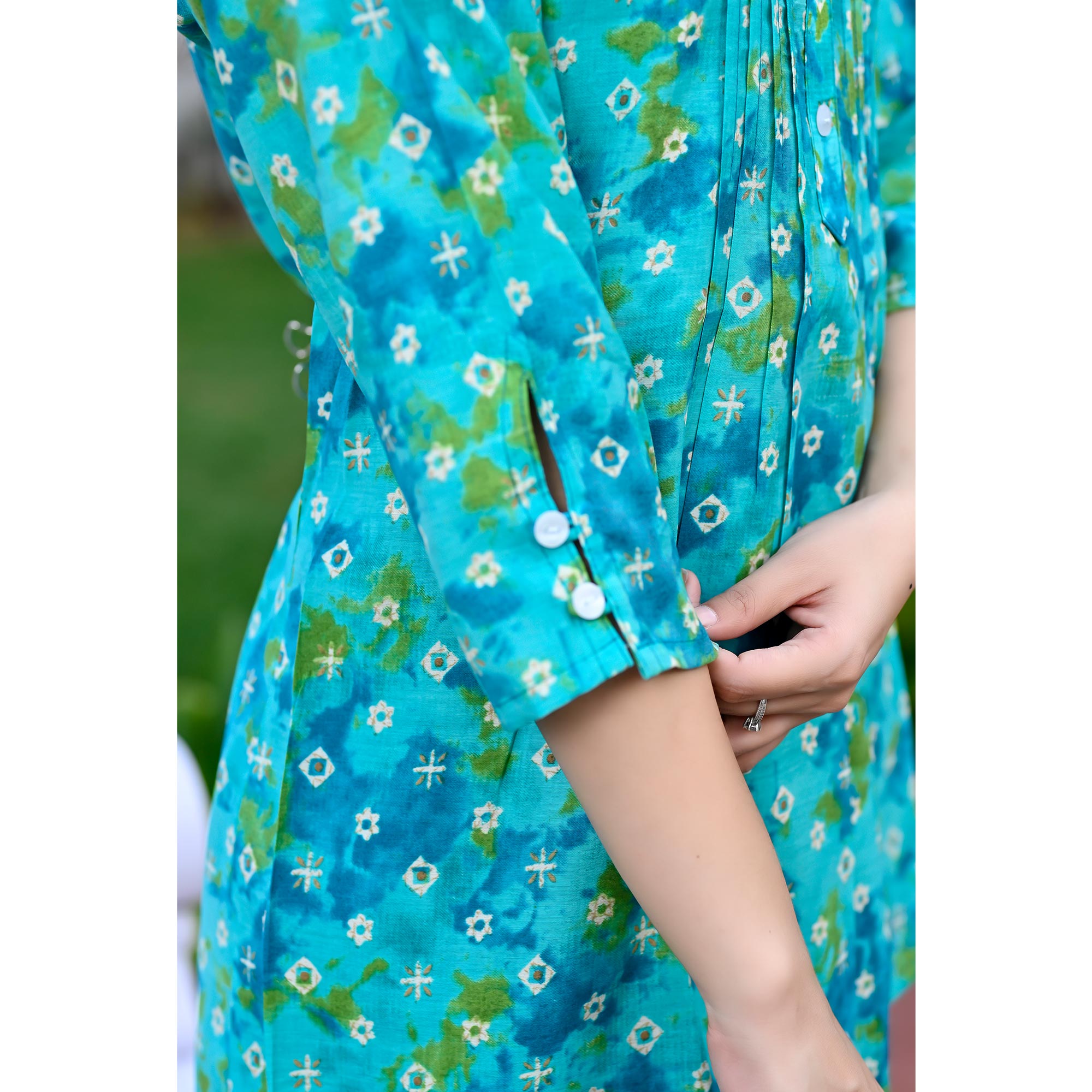 Turquoise Printed Chanderi Top