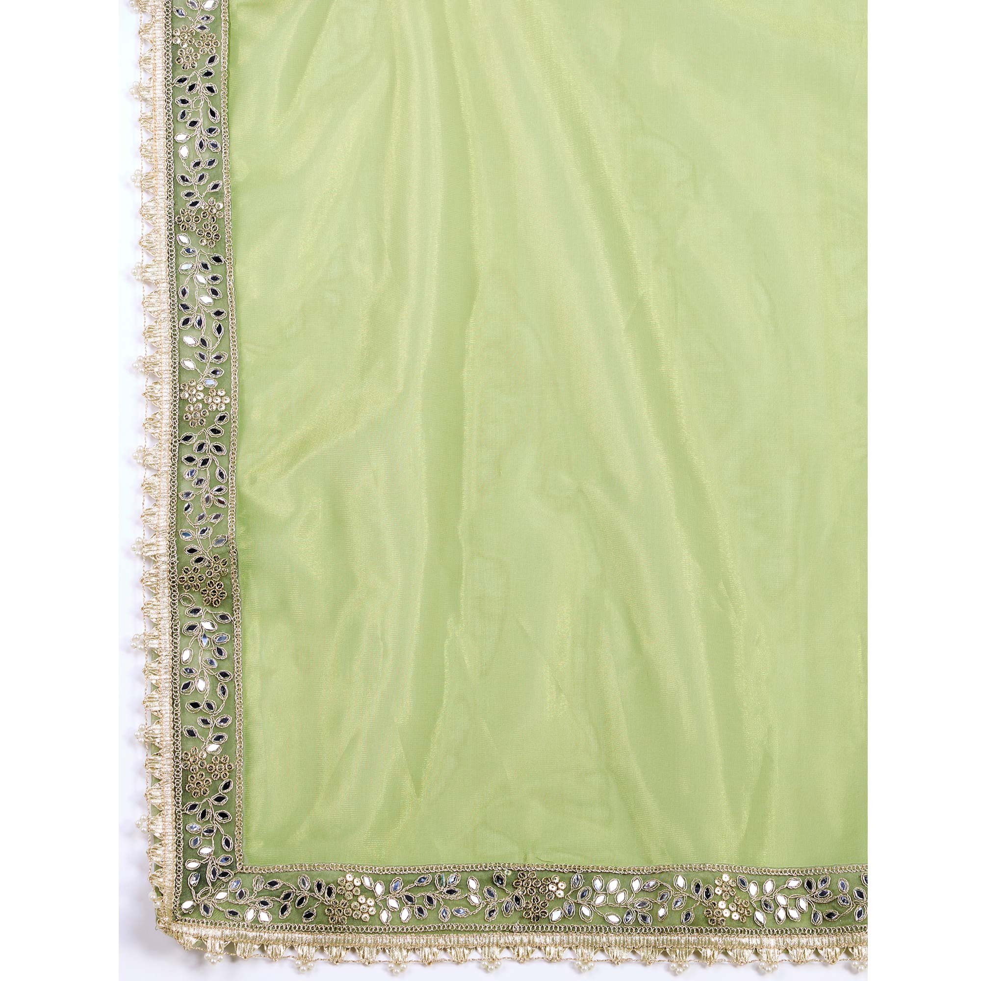 Green Sequins Embroidery With Mirror Handwork Twill Net Saree
