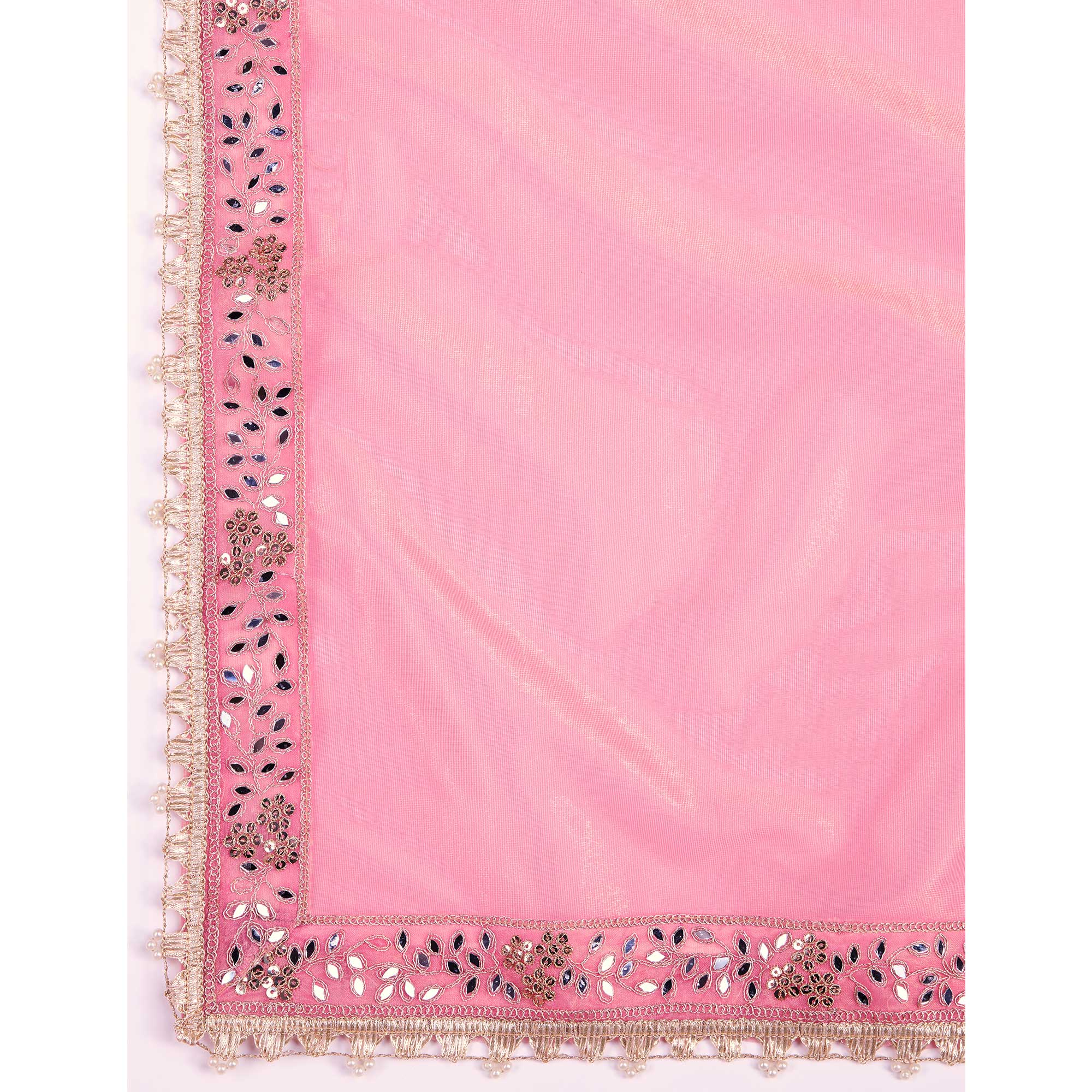 Light Pink Sequins Embroidery With Mirror Handwork Twill Net Saree