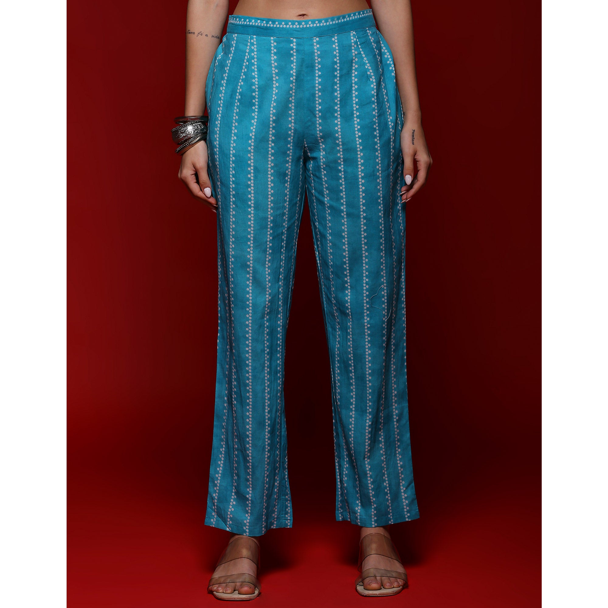 Turquoise Printed Pure Cotton Straight Salwar Suit