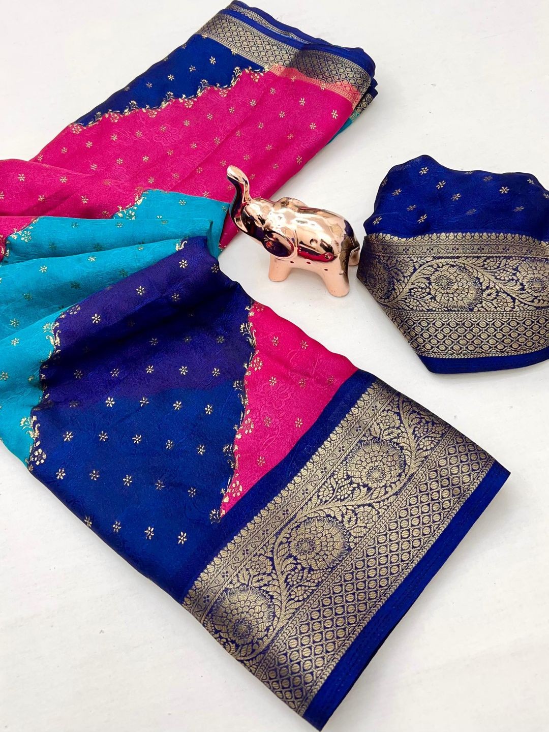 Vibrant Multicolor Striped Georgette Saree with Rich Zari Border - Image 2