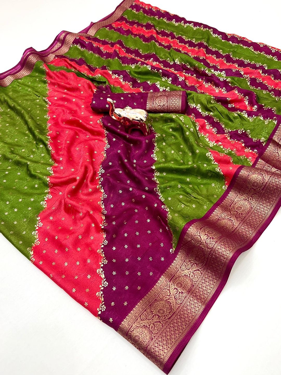 Multicolor Striped Georgette Saree Enhanced with Zari Weaving - Image 3