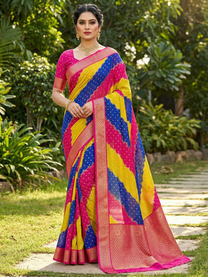 Soft Georgette Multicolor Saree with Stylish Stripes and Zari Border - Image 1