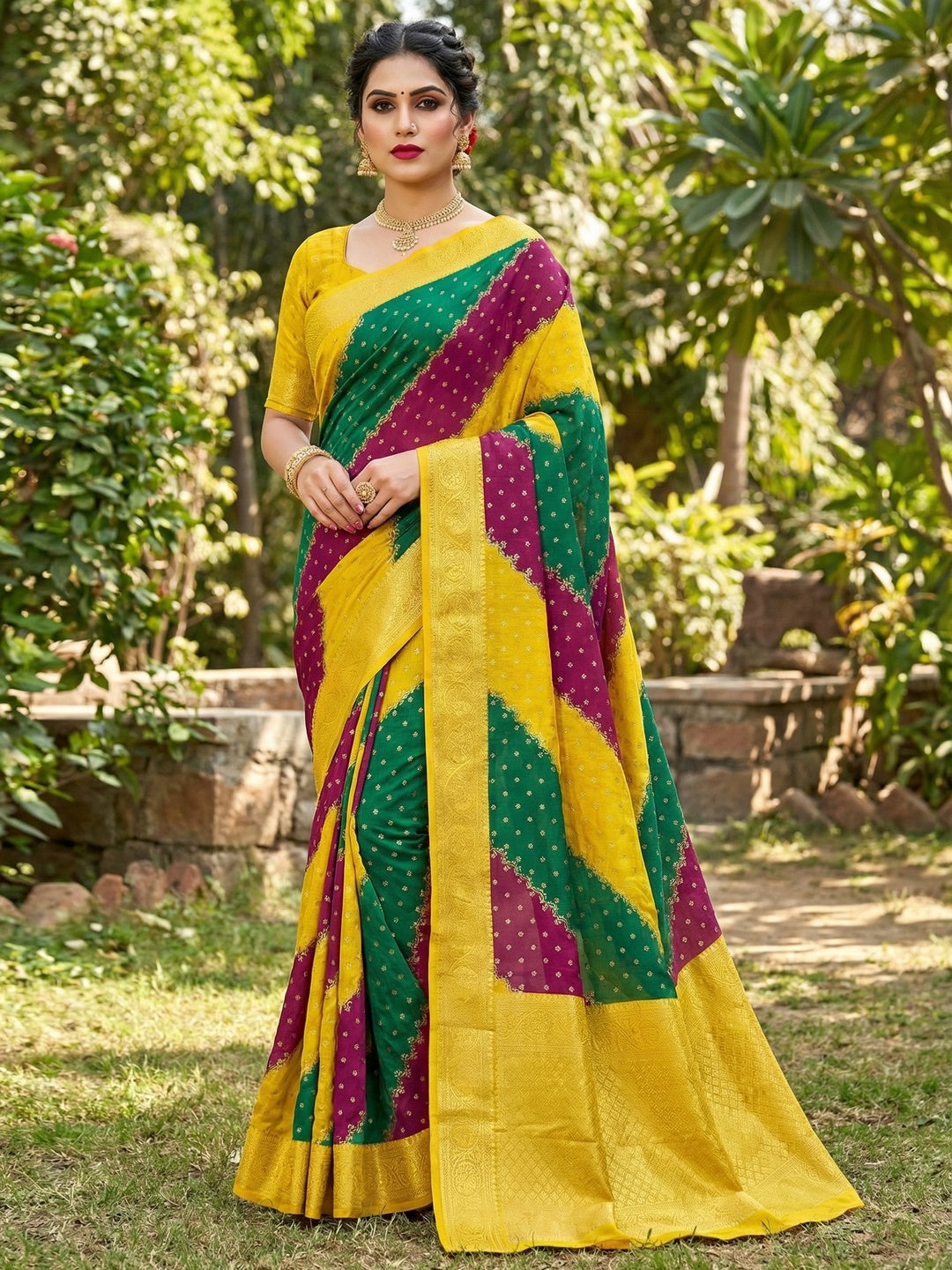 Festive Multicolor Striped Georgette Saree with Fine Zari Weaving - Image 4