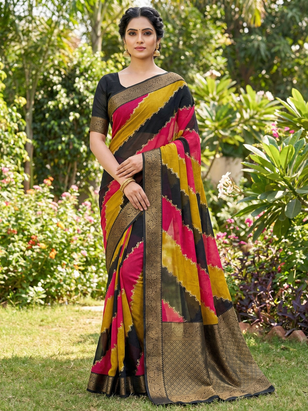 Elegant Multicolor Georgette Saree Featuring a Woven Zari Border - Image 2