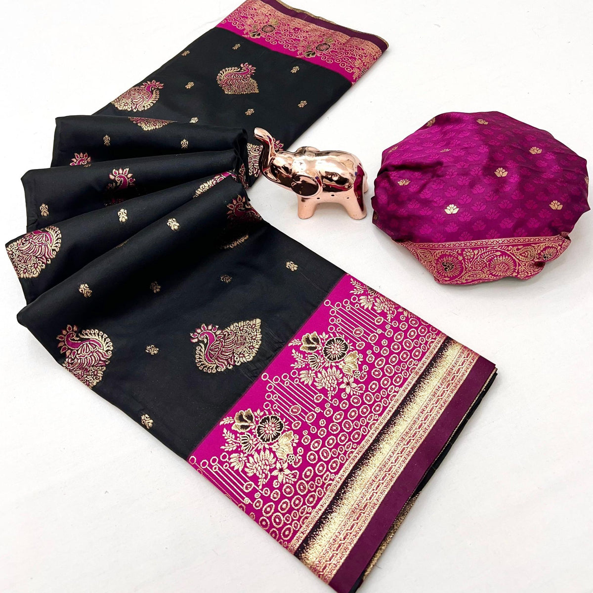 Black Authentic Banarasi Silk Saree with Fine Zari Weaving and Traditional Appeal - Image 4