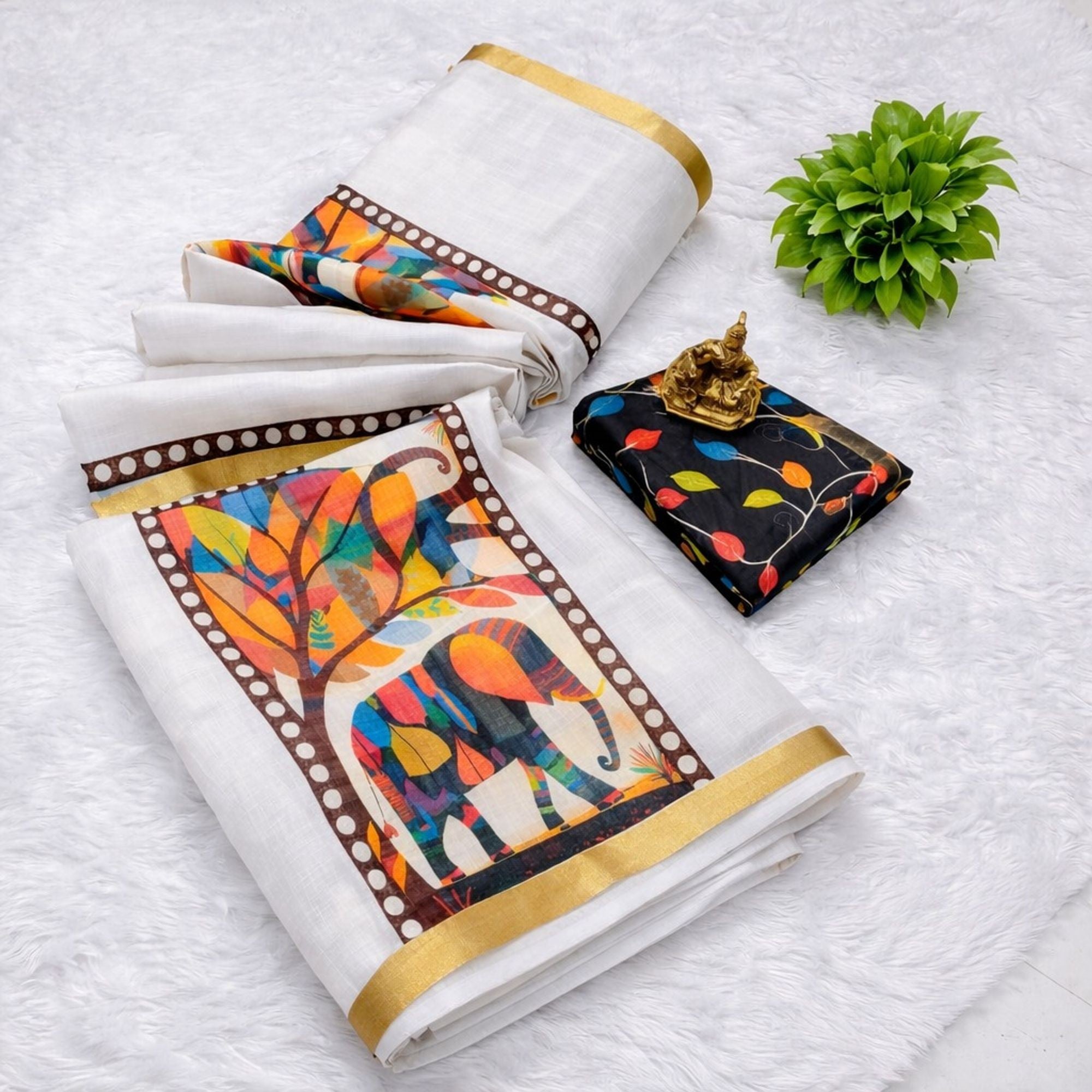 Graceful White Linen Cotton Saree With Stylish Floral Prints For Effortless Elegance - Image 2