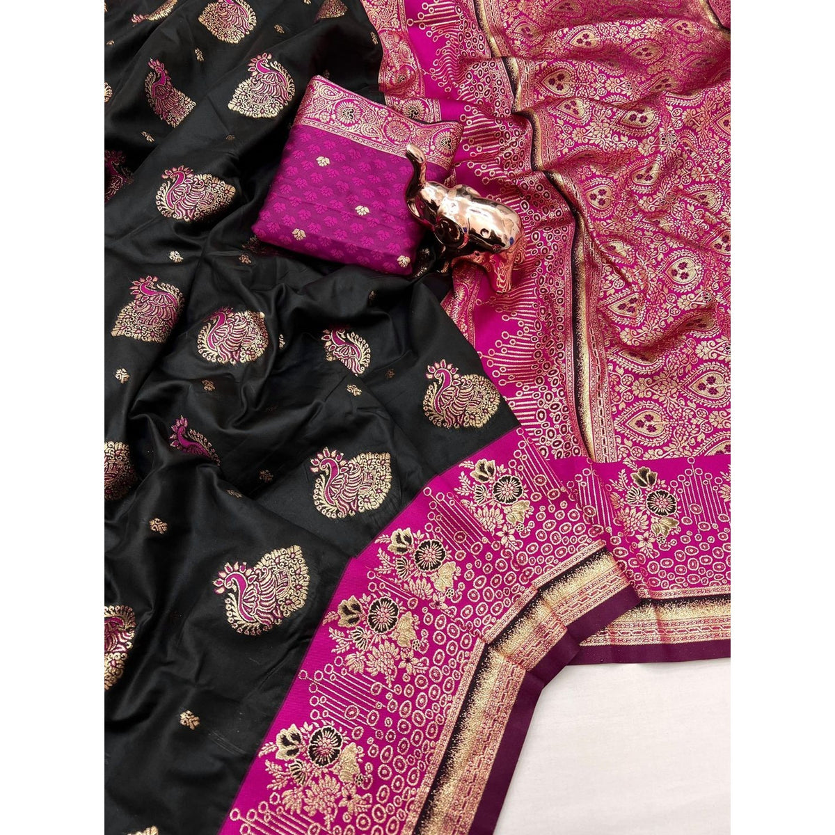 Black Authentic Banarasi Silk Saree with Fine Zari Weaving and Traditional Appeal - Image 5