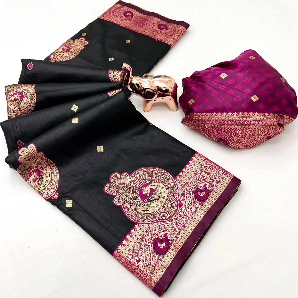 Black Luxury Banarasi Silk Saree with Authentic Zari Weaving for Festive Occasions - Image 3