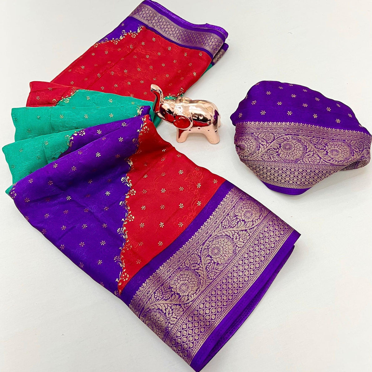 Multicolor Striped Georgette Saree Enhanced with Zari Weaving - Image 3