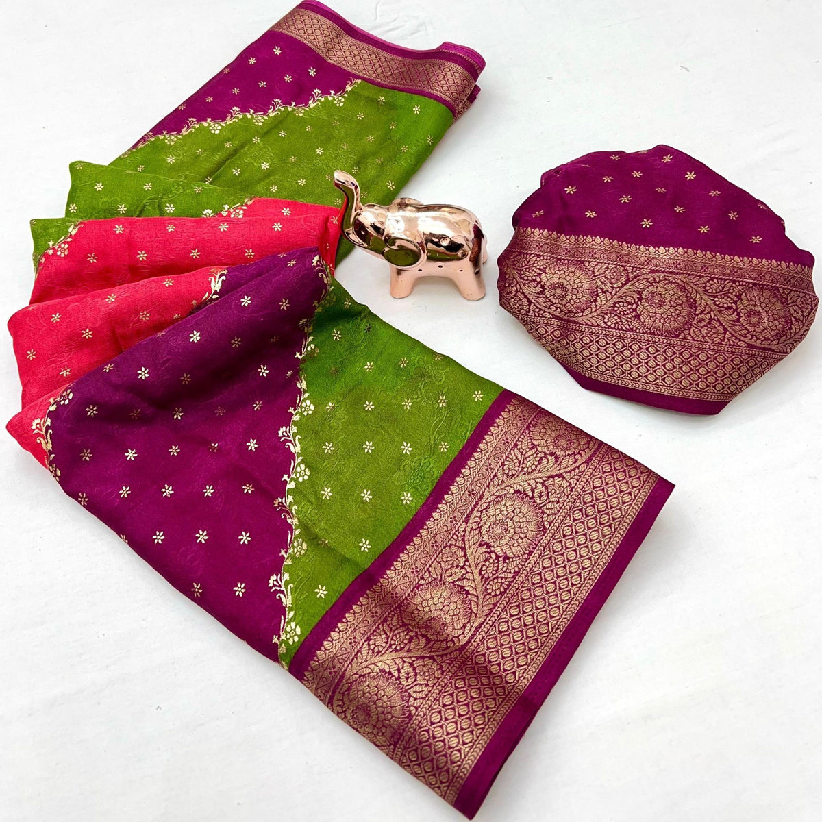 Multicolor Striped Georgette Saree Enhanced with Zari Weaving - Image 1