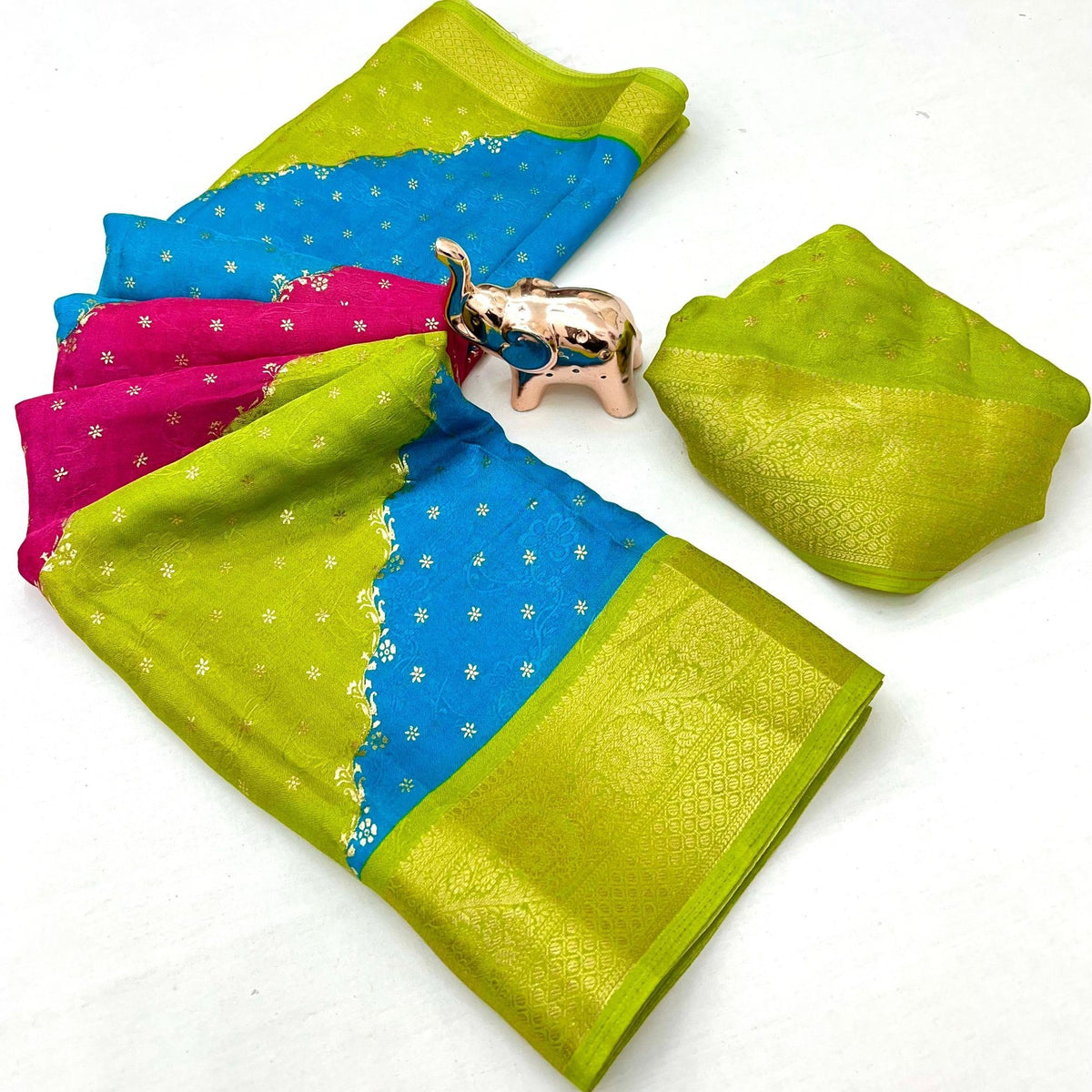 Bold Multicolor Striped Georgette Saree Highlighted with Zari Border - Image 3