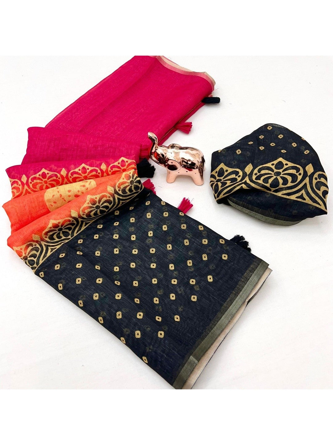 Pink Linen Saree with Printed Border and Pallu - Image 2