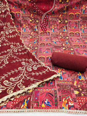 Refreshing Maroon Floral Embroidered Viscose Dress Material Featuring Intricate Sequins & Moti Work - Image 2