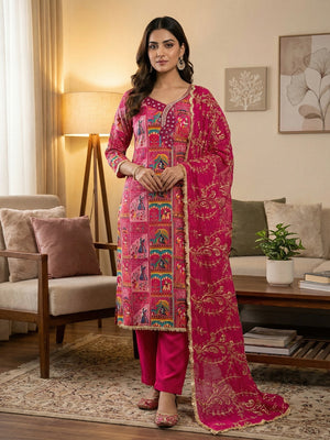 Refreshing Pink Floral Embroidered Viscose Dress Material Featuring Intricate Sequins & Moti Work - Image 2