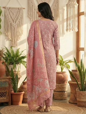 Graceful Pink Floral Printed Rayon Straight Fit Salwar Suit with Classic Ethnic Appeal - Image 2