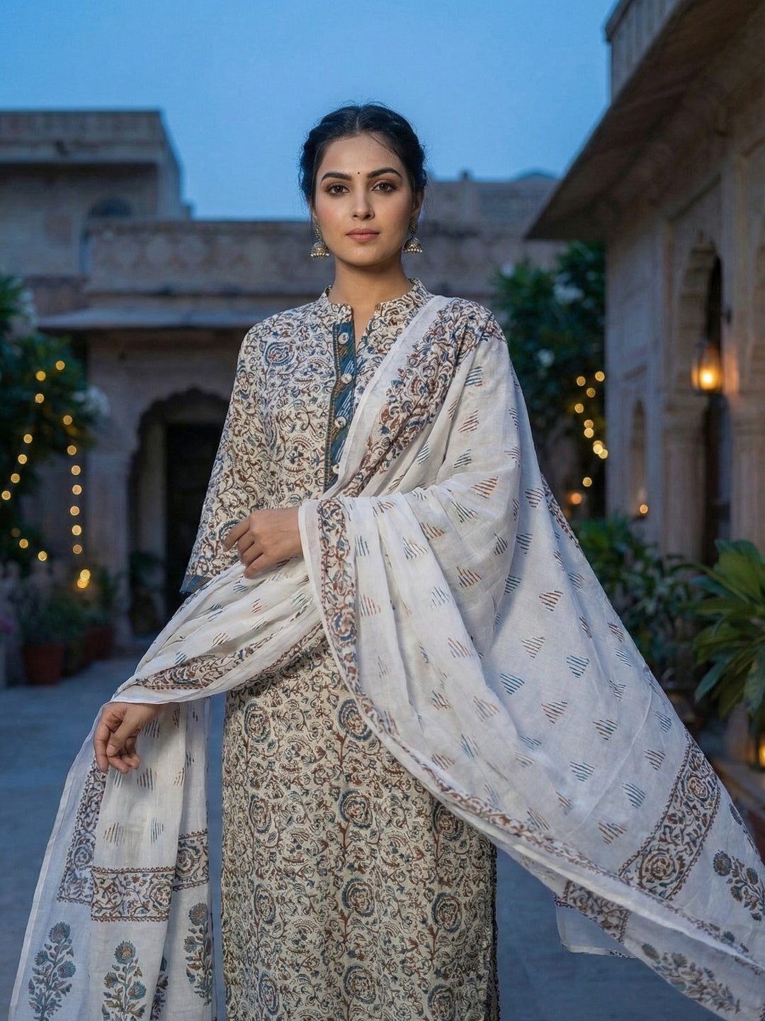 White Floral Print Pure Cotton Straight Fit Salwar Suit with Timeless Ethnic Appeal - Image 3