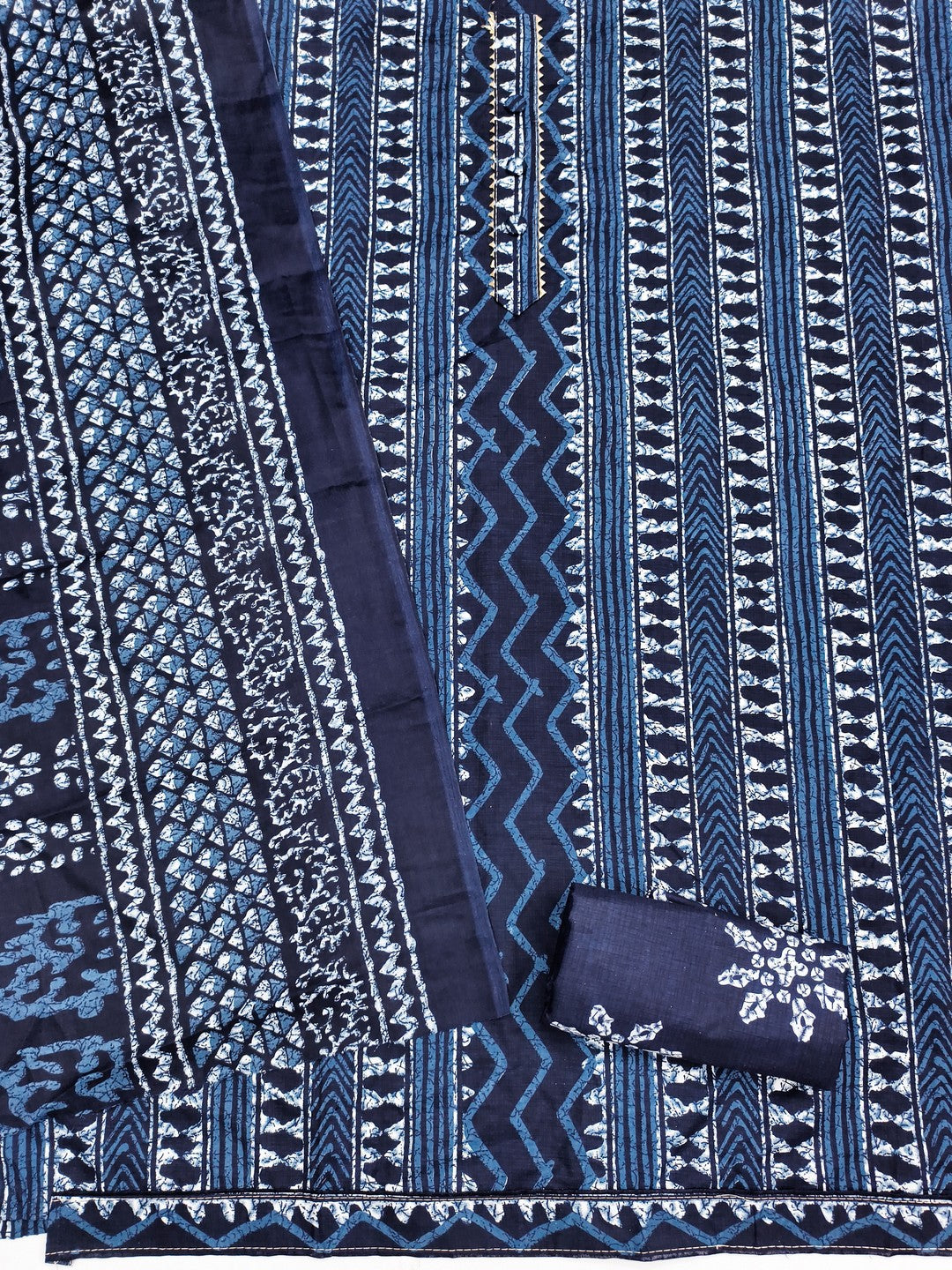 Navy Blue Batik Printed Pure Cotton Unstitched Dress Material for Comfortable Daily Wear - Image 4
