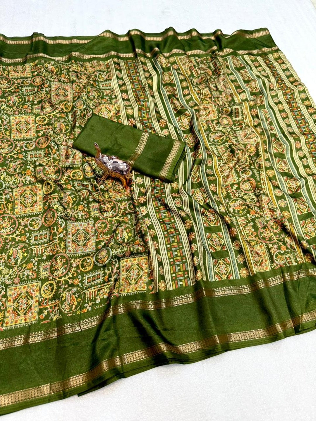 Elegant Green Tussar Silk Saree Featuring Traditional Zari Detailing - Image 3