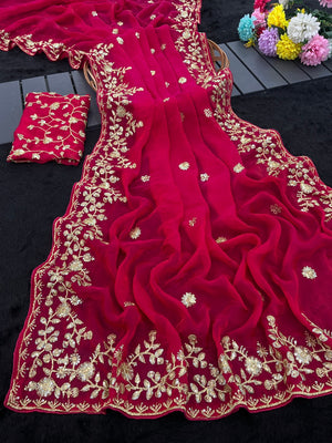 Pink Party Wear Saree in Fandy Satin Fabric with Detailed Thread Embroidery Work - Image 2