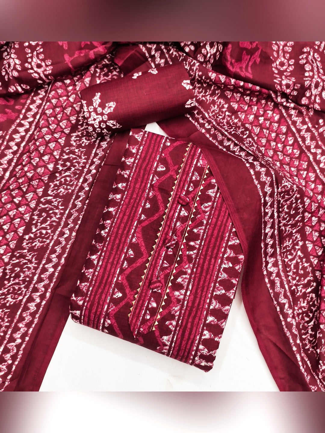 Maroon Batik Printed Pure Cotton Unstitched Dress Material for Comfortable Daily Wear - Image 4