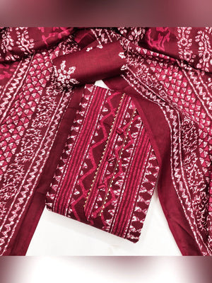Maroon Batik Printed Pure Cotton Unstitched Dress Material for Comfortable Daily Wear - Image 2