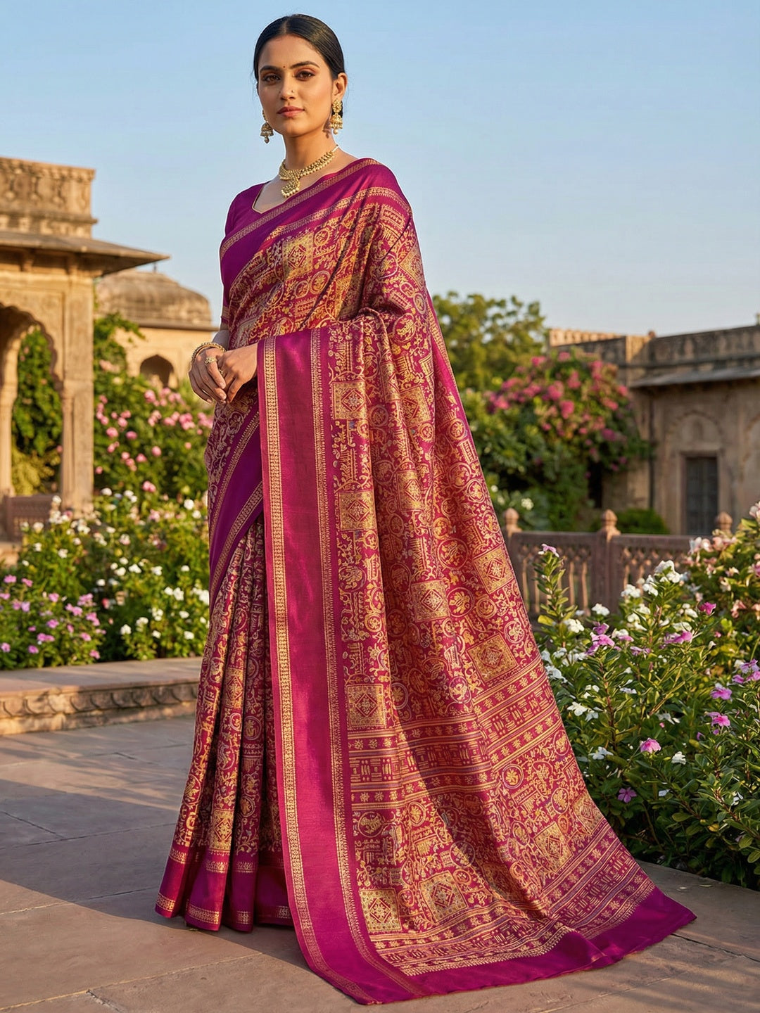 Elegant Magenta Tussar Silk Saree Featuring Traditional Zari Detailing - Image 1