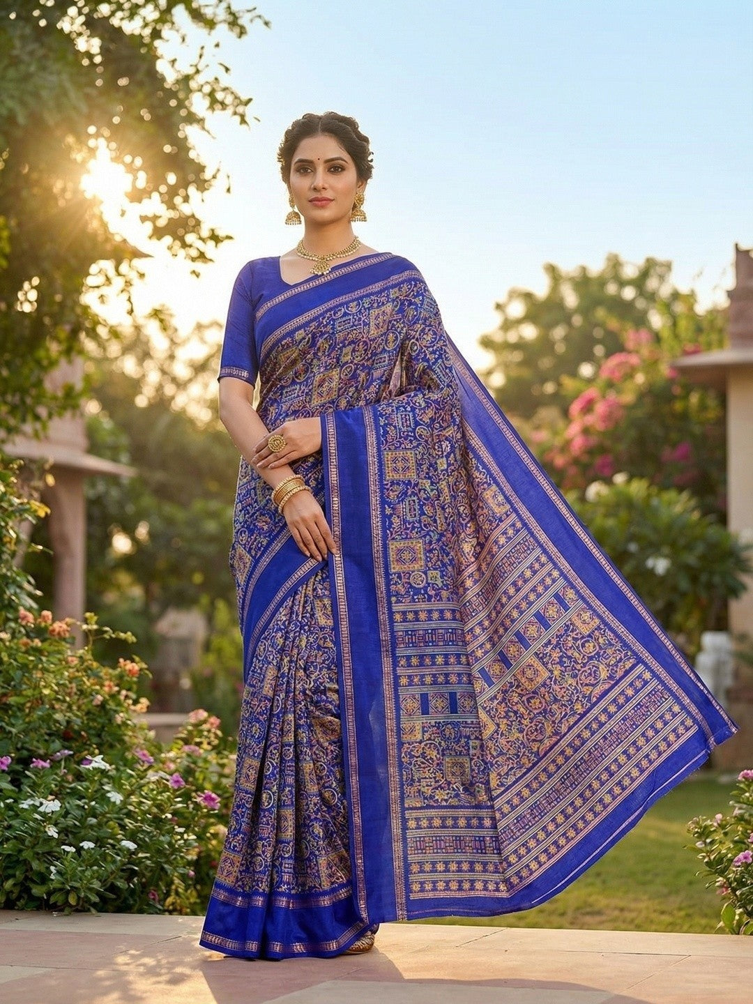 Elegant Blue Tussar Silk Saree Featuring Traditional Zari Detailing - Image 1