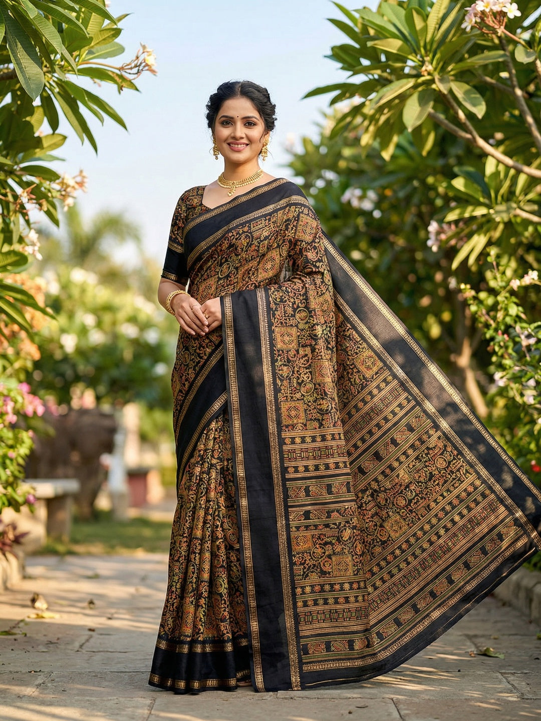Elegant Black Tussar Silk Saree Featuring Traditional Zari Detailing - Image 1