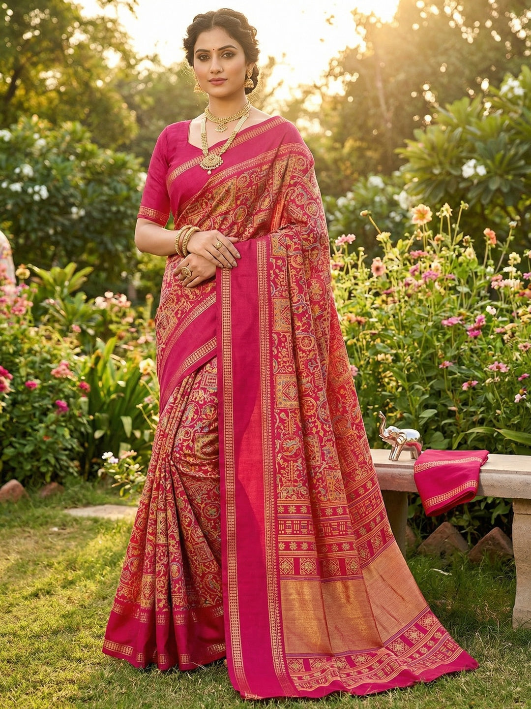 Elegant Pink Tussar Silk Saree Featuring Traditional Zari Detailing - Image 1