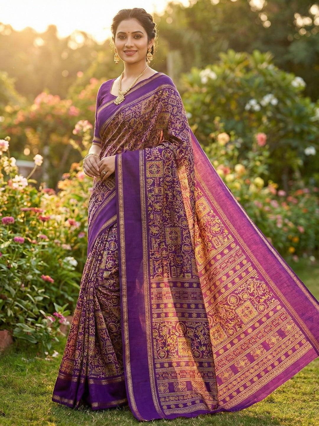 Elegant Purple Tussar Silk Saree Featuring Traditional Zari Detailing - Image 1