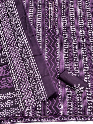 Purple Batik Printed Pure Cotton Unstitched Dress Material for Comfortable Daily Wear - Image 2