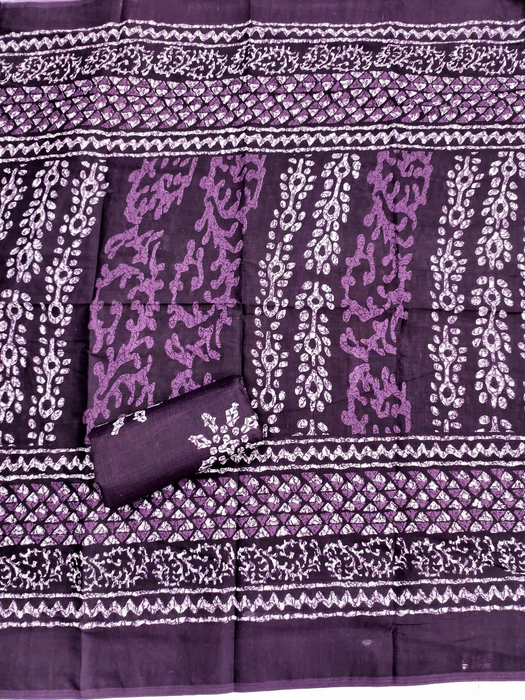 Purple Batik Printed Pure Cotton Unstitched Dress Material for Comfortable Daily Wear - Image 4