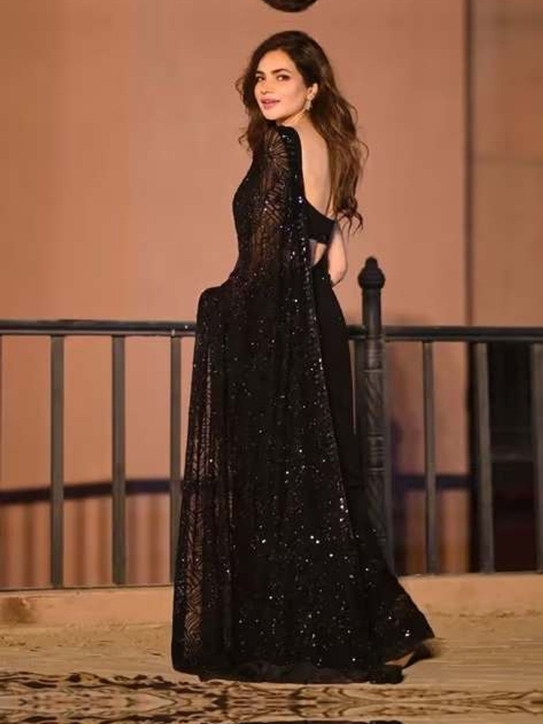 Designer Black Party Wear Saree Featuring Intricate Sequins Work Detailing - Image 2