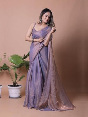 Elegant Lavender Solid Chiffon Saree with Lightweight Drape - Image 1