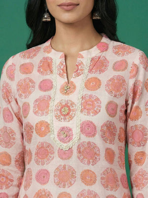 Pink Floral Print Pure Cotton Salwar Suit Set with Straight Fit Design - Image 2