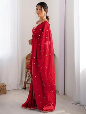Royal Red Georgette Silk Party Wear Saree with Elegant Sequins Embellishment - Image 2