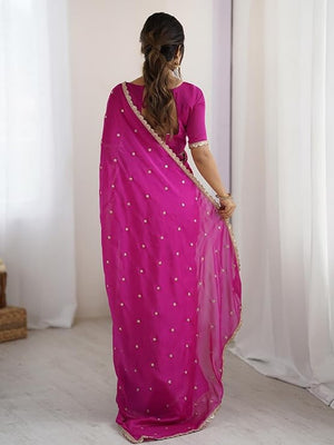 Royal Pink Georgette Silk Party Wear Saree with Elegant Sequins Embellishment - Image 2