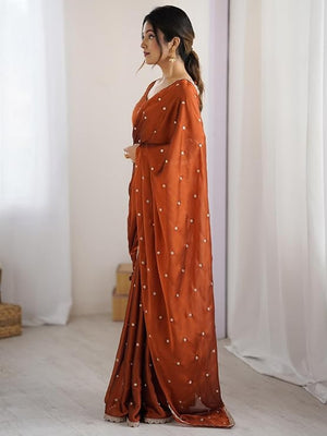 Royal Brown Silk Blend Party Wear Saree with Elegant Sequins Embellishment - Image 2