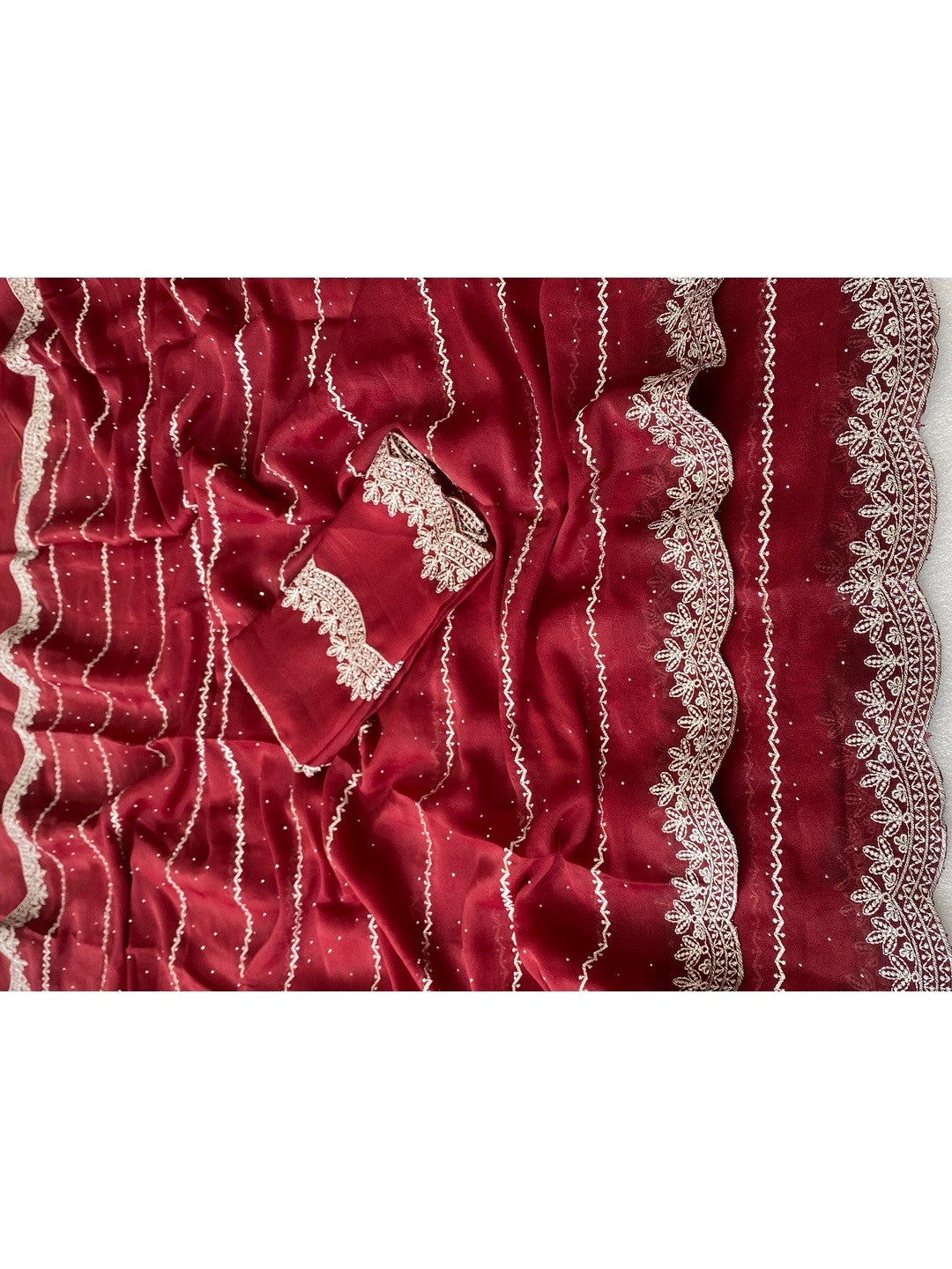 Timeless Maroon Georgette Saree With Detailed Embroidery & Elegant Swarovski Embellishments - Image 3